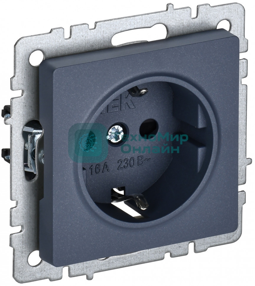 Розетка 1-местная IEK BRITE 16А РС11-1-0-БрМ с заземлением, без защитных шторок, 16А, маренго