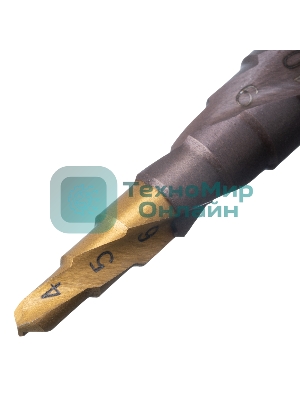 Сверло ступенчатое Denzel 4-5-6-7-8-9-10-11-12 мм, Р6М5К5, 6-гр. хвостовик 723612