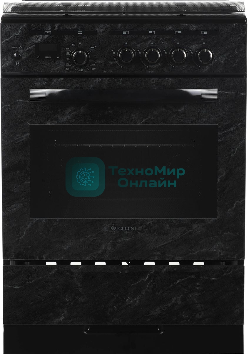 Плита газовая Gefest ПГ 6300-03 0053 мрамор черный, конфорок 4 шт, духовка 52 л, 60 см x 85 см x 60 см