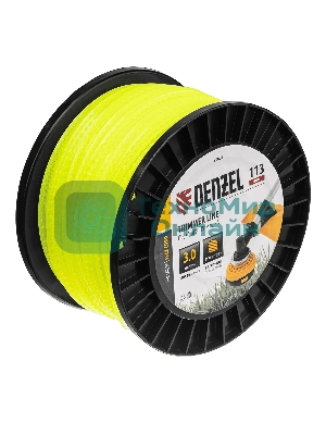 Леска для триммера Denzel зубчатый квадрат, 3,0мм х 113м, на DIN катушке FLEX CORD