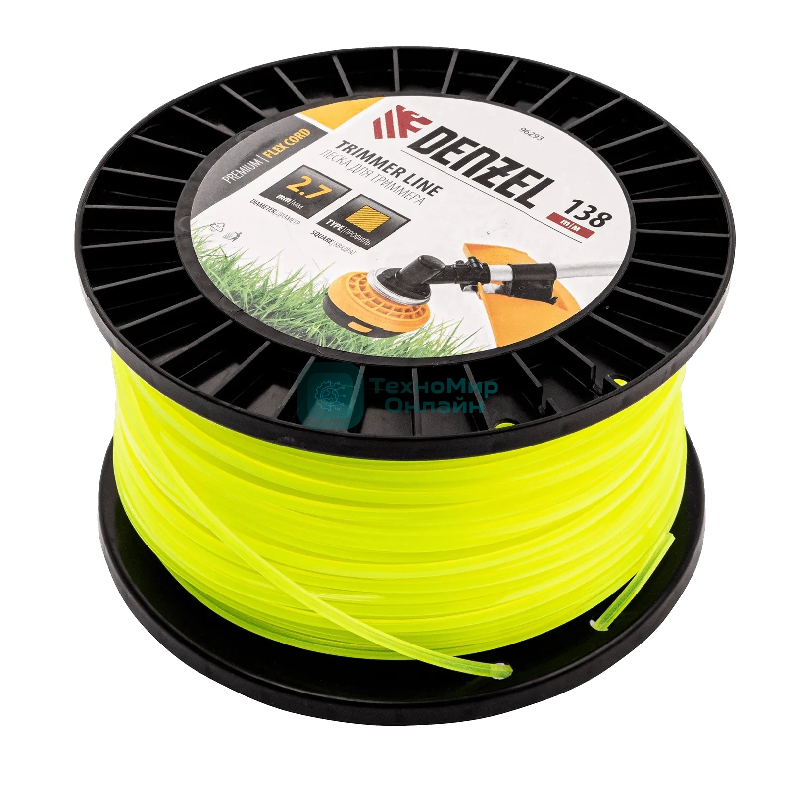 Леска для триммера Denzel квадрат, 2,7м х 138м, на DIN катушке FLEX CORD
