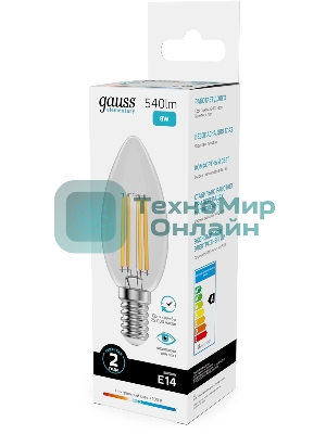 Лампа светодиодная филаментная Gauss Filament 8Вт цок.: E14 свеча св. свеч. бел. нейт. (упак.: 10 шт)