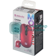 Мышь беспроводная Defender Gassa MM-105 красный, 1600 dpi, радиоканал, USB, кнопки - 6