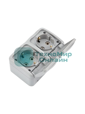 Блок горизонтальный 2 розетки (керамика) Mini OG IP54 с заземлением, о/у, серый Kranz