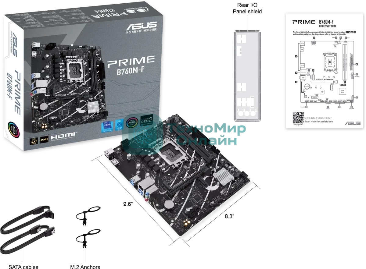 Материнская плата ASUS PRIME B760M-F, LGA 1700, Intel B760, 2xDDR5, 4xSATA, 2xM.2, 1xPCIe 4.0 x16, 1xPCIe 3.0 x1, 1xHDMI, 1x1Gb LAN, 4xUSB-A 5Gbps, 2xUSB-A 2.0, 7.1, mATX
