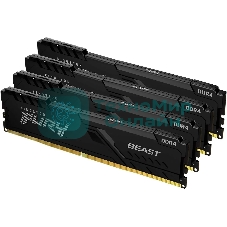 Оперативная память Kingston Fury Beast, DDR4, 64GB (4x16GB), 3600MHz, CL18, DIMM, радиатор, черный