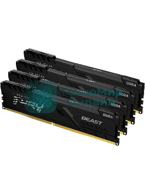 Оперативная память Kingston Fury Beast, DDR4, 64GB (4x16GB), 3600MHz, CL18, DIMM, радиатор, черный
