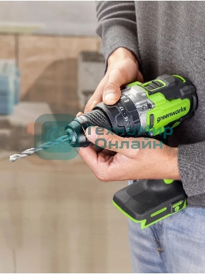 Дрель-шуруповерт аккумуляторная Greenworks GD24DD140 24V, 70/140Нм,Anti-kickback,2х4Ач,ЗУ,кор 3707607CUD