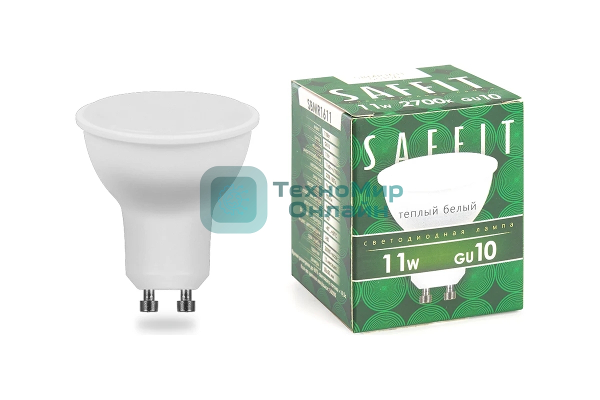 Лампа светодиодная SAFFIT SBMR1611 (55154) 11Вт 230В GU10 теплый