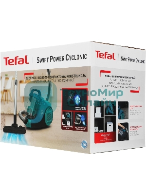 Пылесос Tefal TW2922EA бирюзовый/черный, 750/2100Вт, уборка сухая, пылесборник контейнер 1.5л