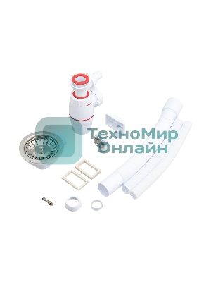 Сифон WIRQUIN NEO с нерж. чашкой D114мм, отводом для ст.м.,с универс. переливом,гофротрубой L800мм