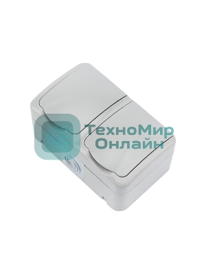 Блок горизонтальный 2 розетки (керамика) Mini OG IP54 с заземлением, о/у, серый Kranz