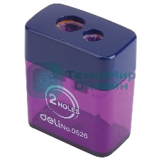 Точилка для карандашей ручная Deli E0526, 2 отверстия, пластик, ассорти блистер