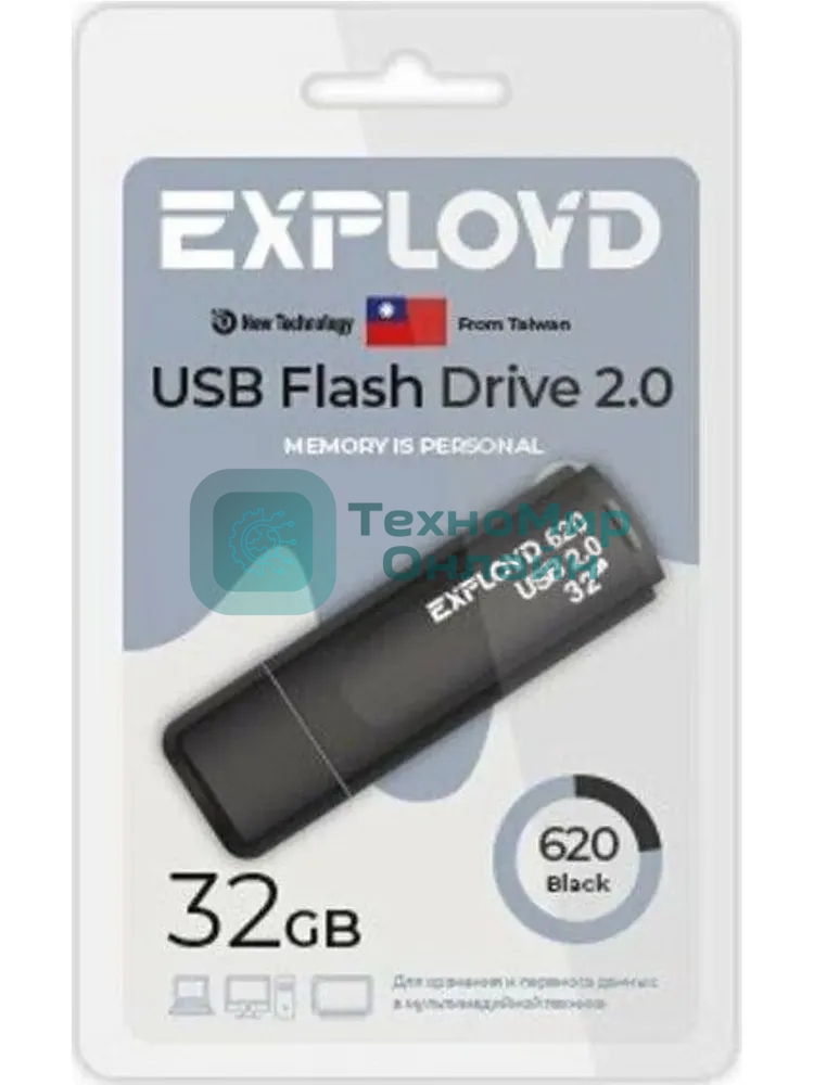 Флешка USB Exployd 620 Black (EX-32Gb-620-Black), 32Gb, USB 2.0, R/W 15/8, черный