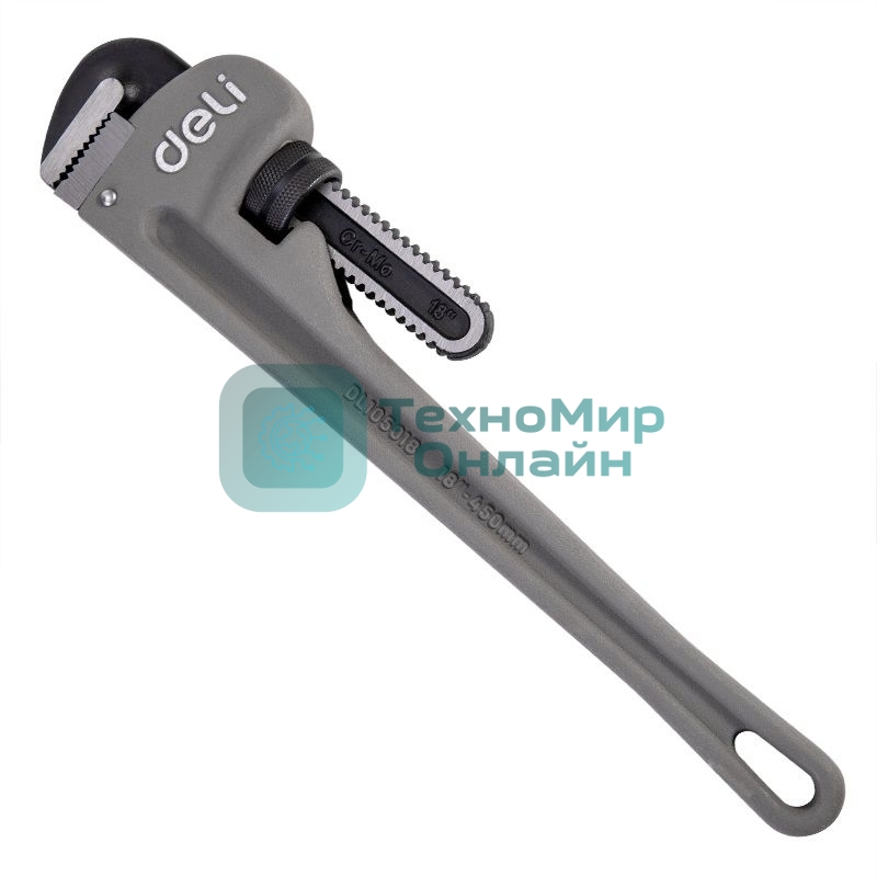 Трубный ключ Стиллсона облегченный Deli DL105018 405мм, максимальное открытие 60мм, Cr-Mo + алюминиевый сплав