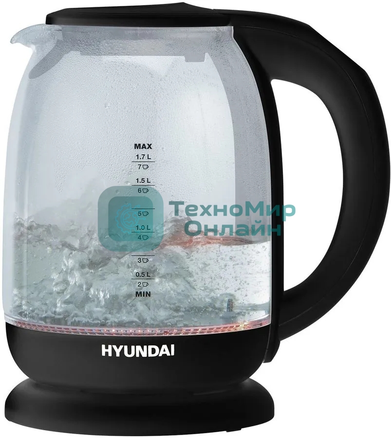 Чайник электрический Hyundai HYK-S3809 1.7 л, 2200 Вт, черный (корпус: стекло)