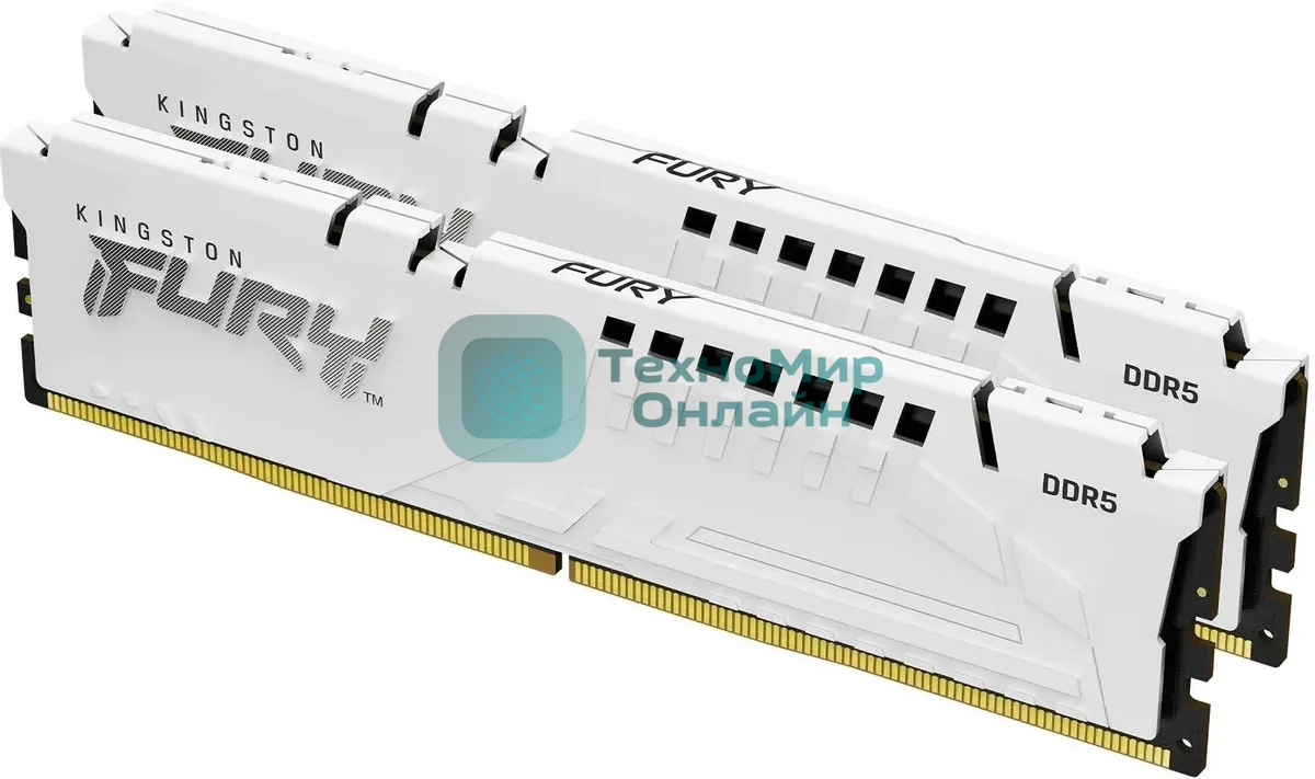 Оперативная память Kingston Fury Beast, DDR5, 64Gb (2x32 GB), 6000 MHz, CL36, DIMM, радиатор, белый