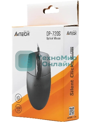 Мышь проводная A4Tech OP-720S черный, 1200 dpi, USB, кнопки - 3