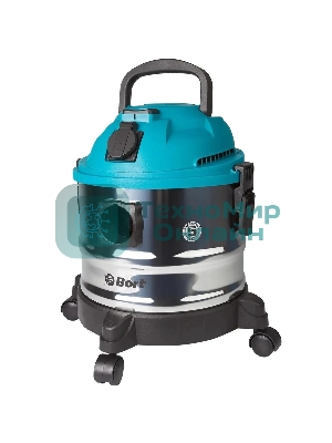 Строительный пылесос Bort BSS-1015 голубой/серебристый, 285/1250 Вт, уборка сухая/влажная, пылесборник контейнер, 15 л