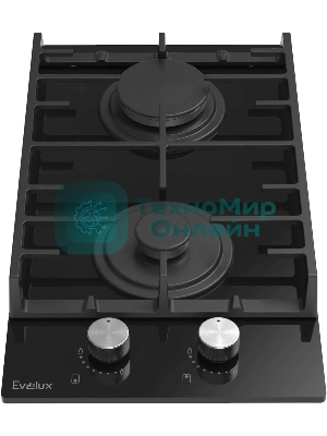 Газовая варочная панель EVELUX HEG 360 BG, Hi-Tech, 30 см, 2 конфорки, газ-контроль, электроподжиг, черный