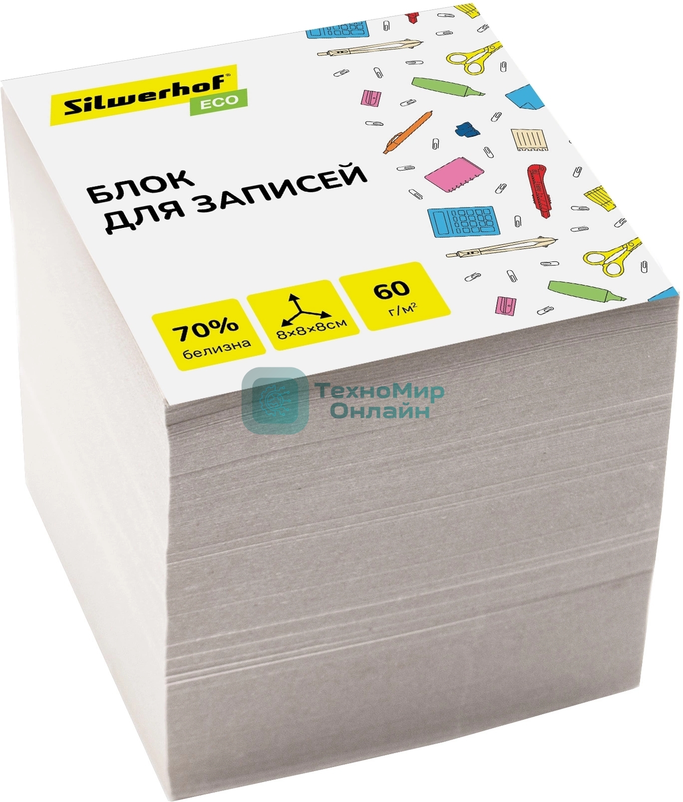 Блок для записей бумажный Silwerhof ECO Эконом 80x80x80мм, 60 г/м2, белый