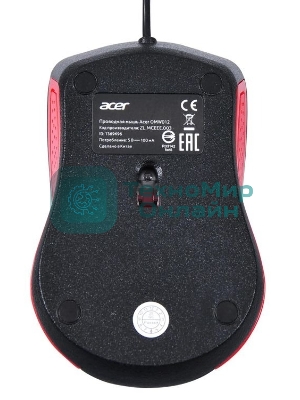 Мышь проводная Acer OMW012 черный/красный, 1200 dpi, USB, кнопки - 3