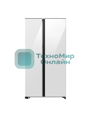 Холодильник Samsung RS80F65M1WWT белое стекло двухкамерный 417/229л морозилка сбоку, No Frost, Side by Side
