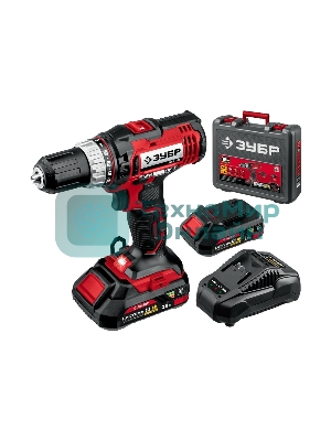 Дрель-шуруповерт Зубр ДШЛ-185-22, 18 В, 2 Ач, 40 Нм, щеточный