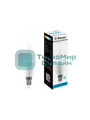 Лампа светодиодная Feron LB-770 (25952) 11W 230V E14 6400K свеча на ветру