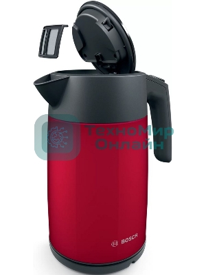 Чайник электрический Bosch TWK7L464 1.7 л, 2400 Вт., нерж.сталь, покрытая эмалью, красный, шкала уровня воды