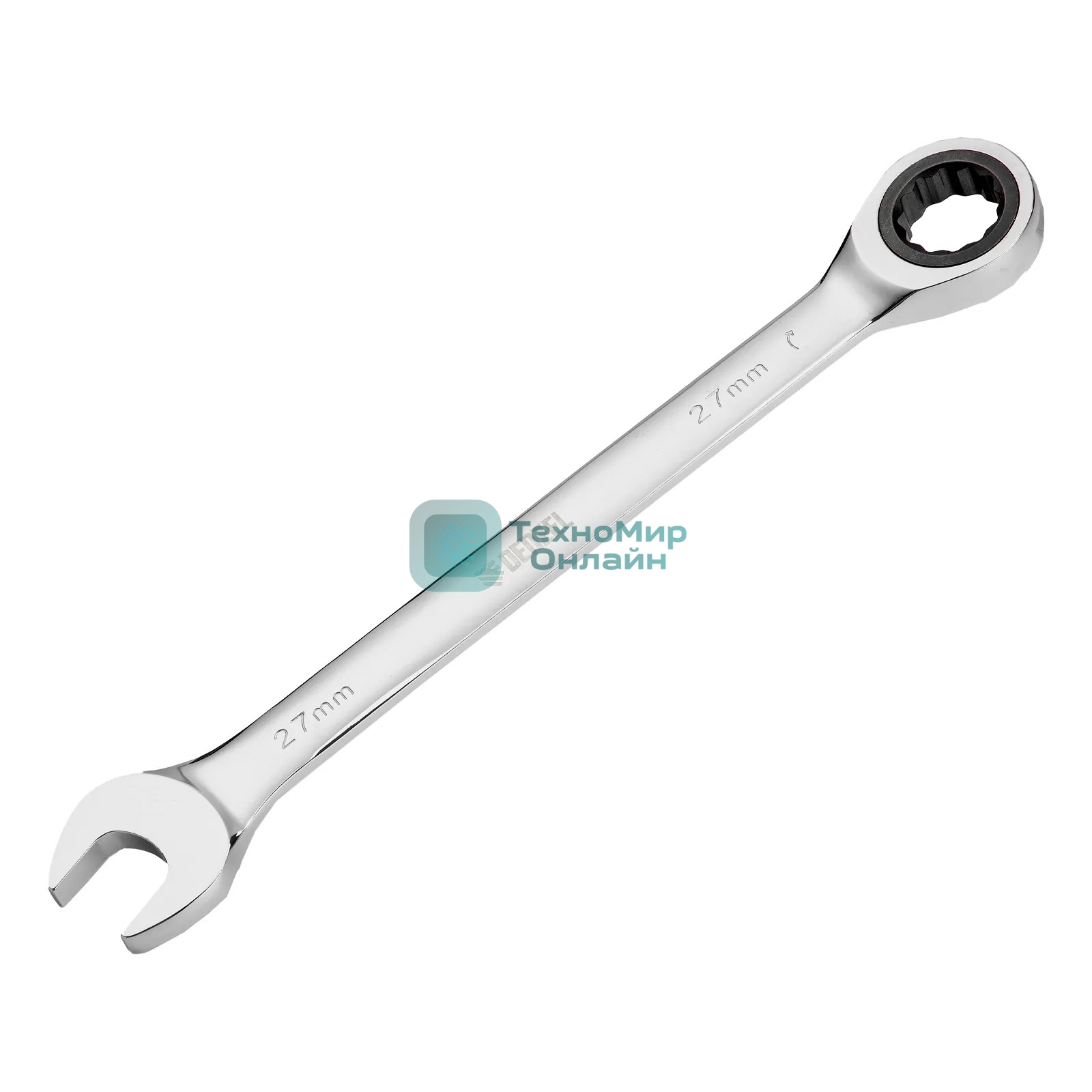 Ключ комбинированный Denzel, с трещеткой, 27 мм