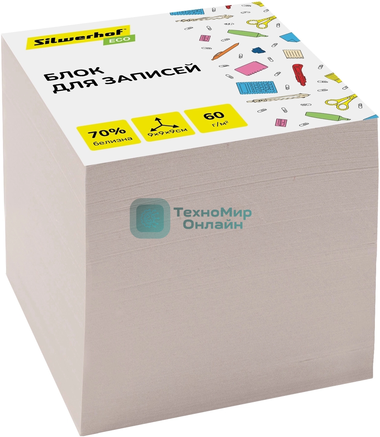 Блок для записей бумажный Silwerhof Eco Эконом 90x90x90мм, 60 г/м2, белый