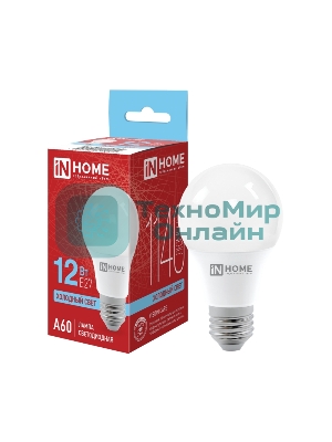 Лампа светодиодная LED-A60-VC 12Вт 230В E27 6500К IN HOME 4690612020259