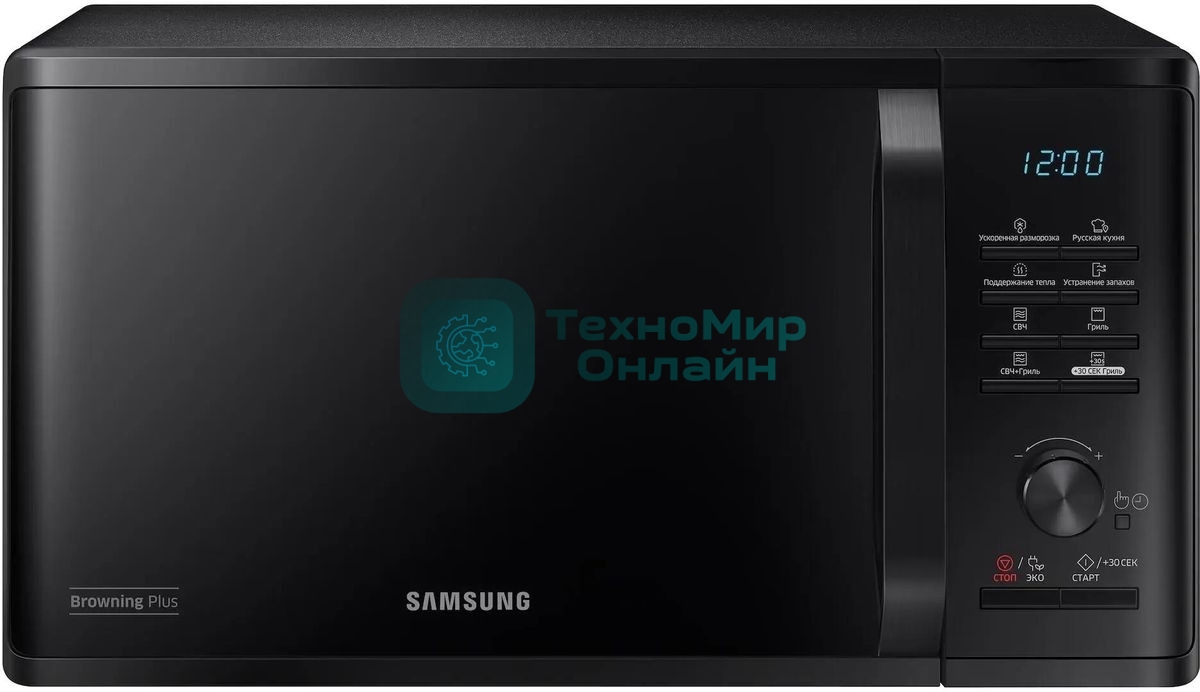 Микроволновая печь Samsung MG23K3515AK/BW черный, 23 л, 800 Вт, переключатели - кнопки, поворотный механизм