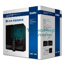 Акустическая система 2.0 SVEN MC-20, черный, мощность 2x45Вт (RMS), FM-тюнер, USB/microSD, дисплей, пульт ДУ, Bluetooth, Optical SVEN MC-20, черный, акустическая система 2.0, мощность 2x45Вт (RMS), FM-тюнер, USB/microSD, дисплей, пульт ДУ, Bluetooth, Optical
