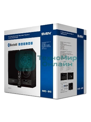 Акустическая система 2.0 SVEN MC-20, черный, мощность 2x45Вт (RMS), FM-тюнер, USB/microSD, дисплей, пульт ДУ, Bluetooth, Optical SVEN MC-20, черный, акустическая система 2.0, мощность 2x45Вт (RMS), FM-тюнер, USB/microSD, дисплей, пульт ДУ, Bluetooth, Optical