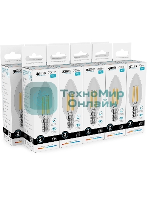 Лампа светодиодная филаментная Gauss Filament 12Вт цок.:E14 свеча св.свеч.бел.нейт. (упак.:10шт)