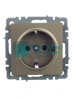 Розетка 1-местная IEK BRITE РС11-1-0-БрШ (BR-R11-16-K37) с заземлением, без защитных шторок, 16А, шампань