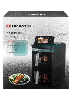 Аэрогриль BRAYER 2051BR черный, 2800 Вт, 13 л, сенсор, 10 программ