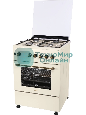 Плита газовая Nordfrost GG 6061 Y бежевый, конфорок 4 шт, духовка 63 л, 60 см x 89 см x 60 см