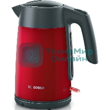 Чайник электрический Bosch TWK7L464 1.7 л, 2400 Вт., нерж.сталь, покрытая эмалью, красный, шкала уровня воды