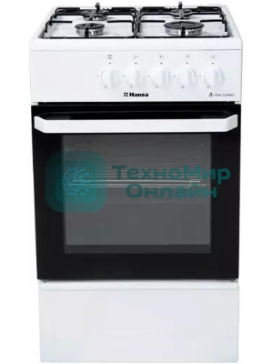 Плита газовая Hansa FCGW510029A белый, конфорок 4 газовых, духовка 53 л, 50 см x 85 см x 57 см