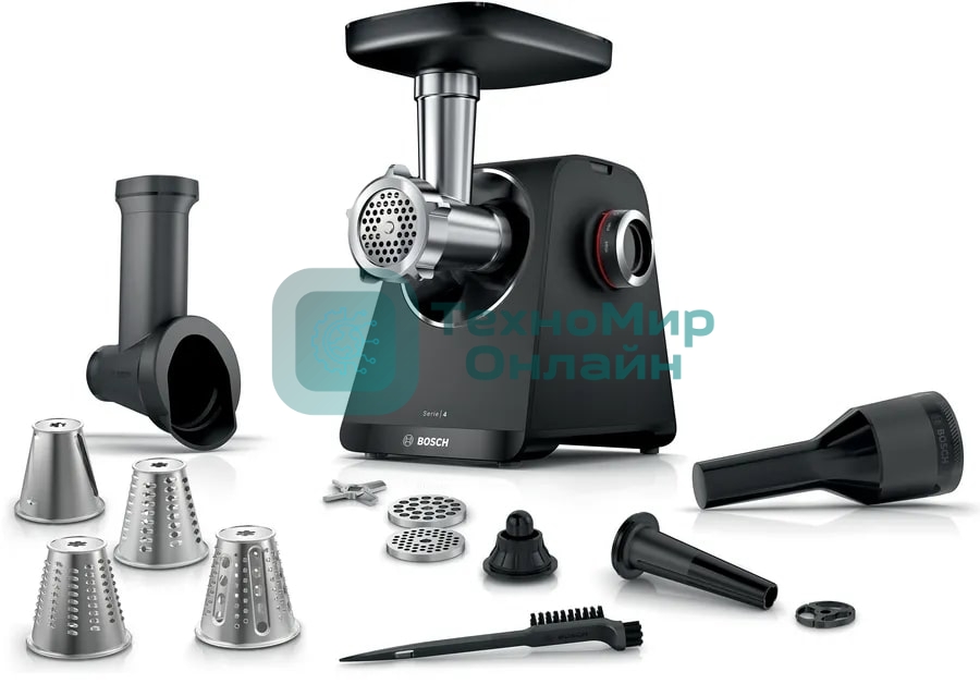 Мясорубка электрическая Bosch MFWS640B черный, 2100 Вт, 3.5 кг/мин, реверс, насадки - 9