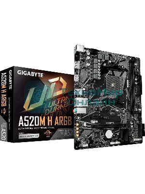 Материнская плата Gigabyte A520M H ARGB, AM4, AMD A520, 2xDDR4, 4xSATA, 1xM.2, 1xPCIe 3.0 x16, 1xPCIe x1, 1xHDMI, 1xDP, 1x1Gb LAN, 4xUSB-A 5Gbps, 2xUSB-A 2.0, 1xPS/2, 3x3.5 мм, 7.1, mATX