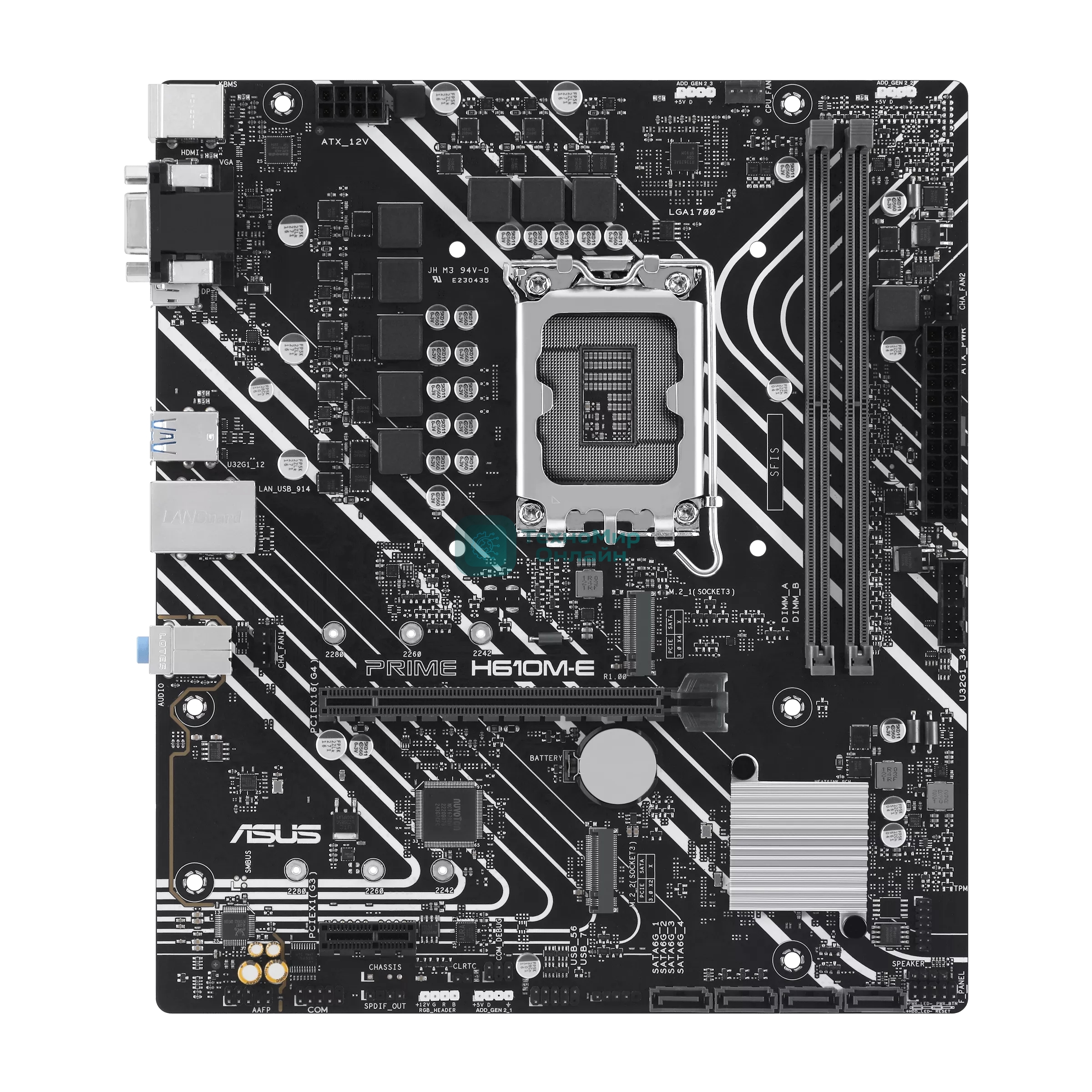 Материнская плата ASUS PRIME H610M-E-CSM, LGA 1700, Intel H610, 2xDDR5, 4xSATA, 2xM.2 PCIe 3.0 (x2, x4), 1xPCIe 4.0 x16, 1xPCIe x1, 1xHDMI, 1xDP, 1xVGA, 2xUSB-A 2.0, 2xUSB-A 3.2 Gen 1, 1x 1Gb LAN, 3x3.5 мм, 7.1, mATX