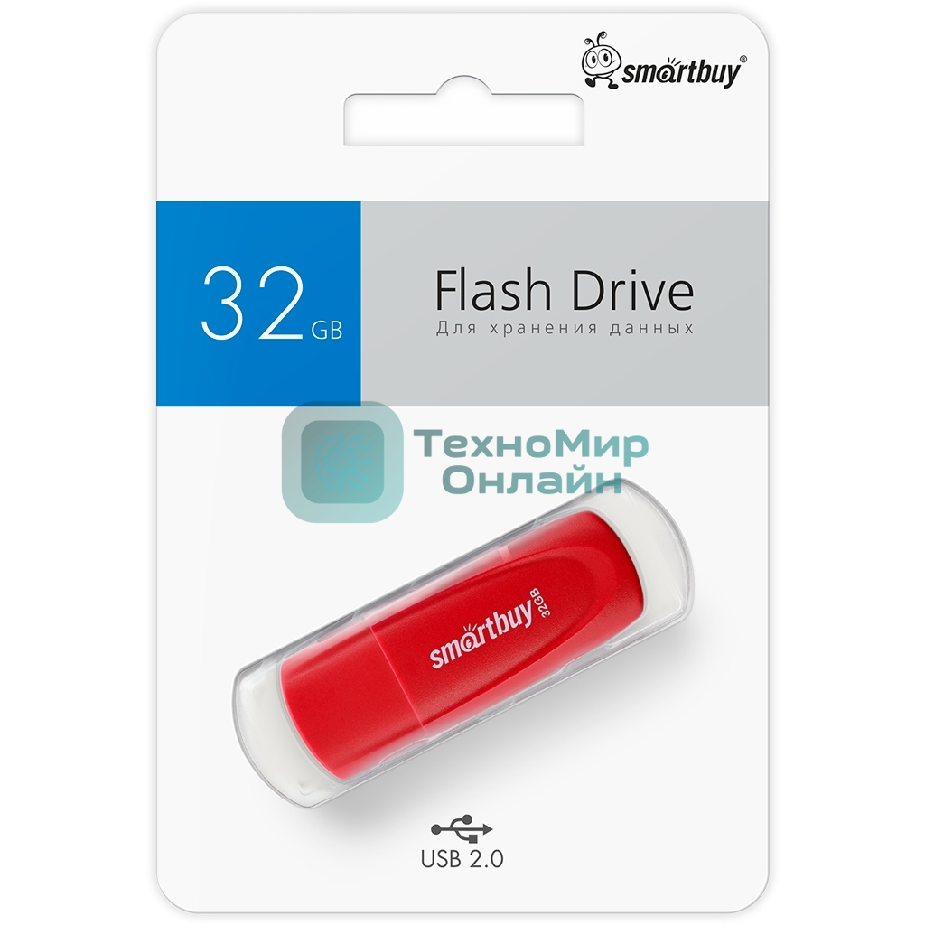 Флешка USB Smartbuy Scout Red (SB032Gb2SCR), 32Gb, USB 2.0, R/W 15/8, красный
