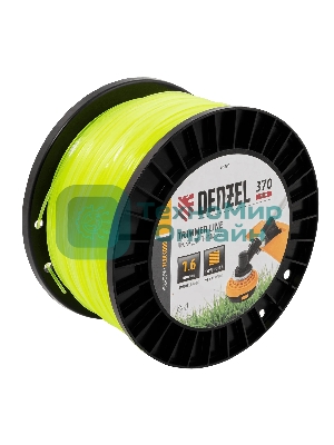 Леска для триммера Denzel квадрат 1,6мм х 370м, на DIN катушке FLEX CORD