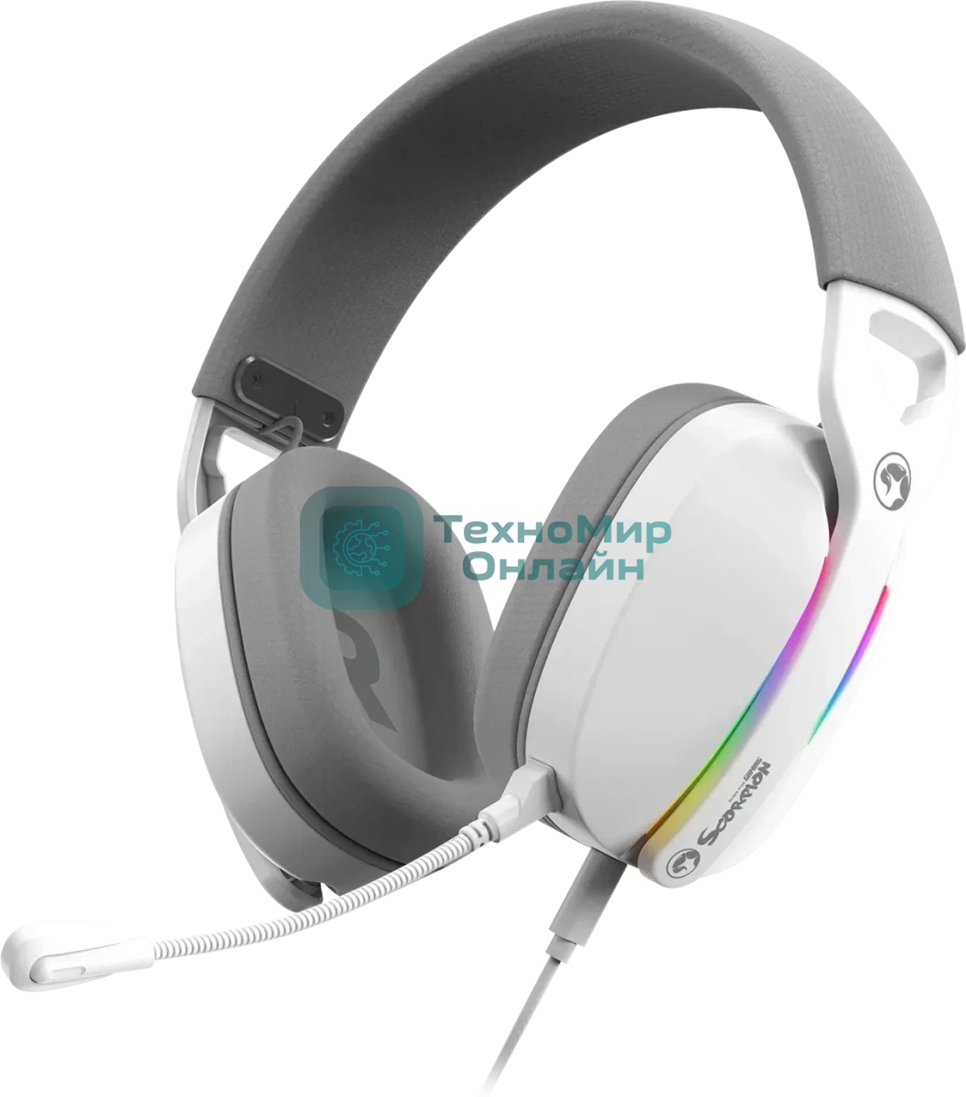 Гарнитура Marvo Pulz 70S Gaming Headset белый, проводная, USB, 7.1 Surround, RGB-подсветка