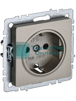 Розетка 1-местная IEK BRITE РС11-1-0-БрШ (BR-R11-16-K37) с заземлением, без защитных шторок, 16А, шампань