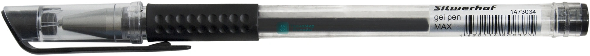 Ручка гелевая Silwerhof Eco Max, d=0.5мм, черные чернила, коробка картонная, сменный стержень, линия 0.3мм, резиновая манжета